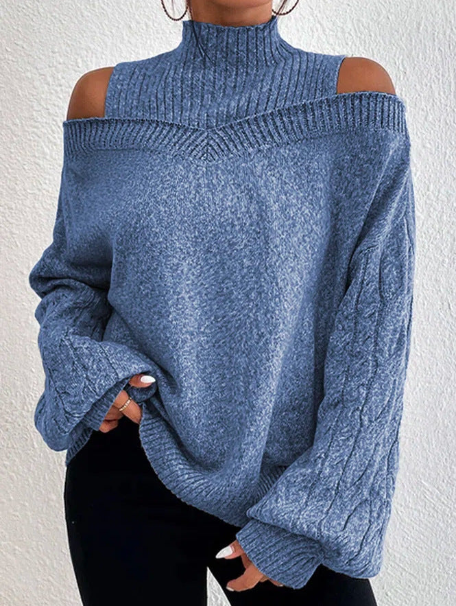 Damen Strickpullover mit lässigem Off-Shoulder Design und hohem Kragen WW