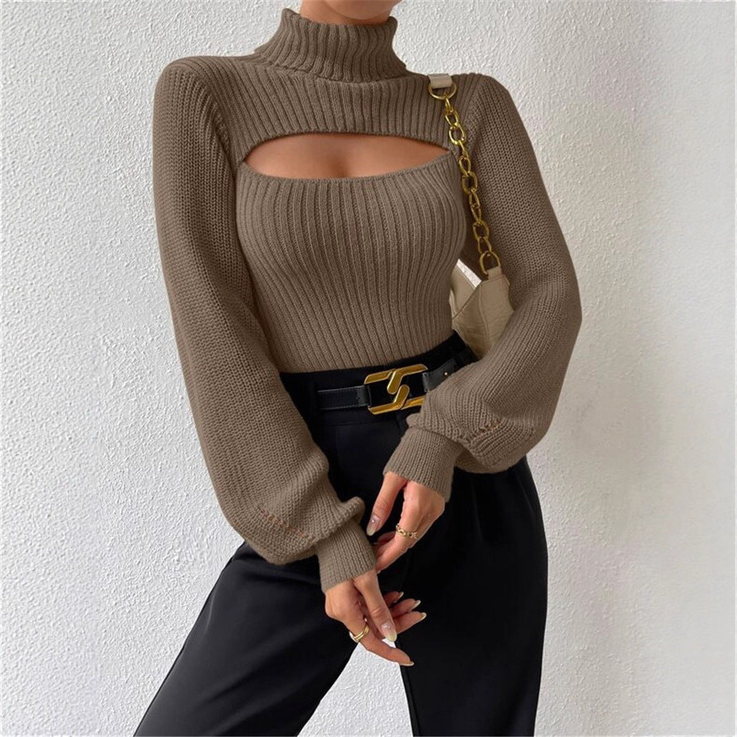 Damen Strickpullover mit Trendigem Cut-Out und Hohem Kragen WW