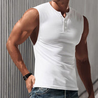 Herren Ärmelloses T-Shirt mit klassischem Knopfdetail und hautfreundlicher Struktur WW