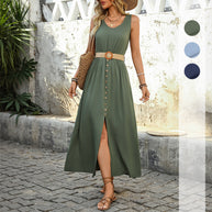Damen Maxikleid mit Knopfleiste und elegantem Schlitz WW