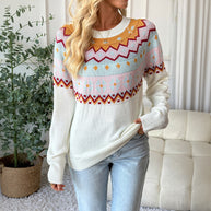 Damen Strickpullover mit traditionellem Muster und überschnittenen Schultern WW
