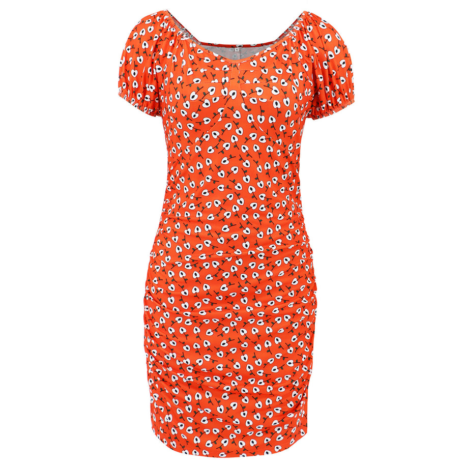 Damen Blütenmuster Mini-Kleid mit Puffärmeln WW