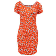 Damen Blütenmuster Mini-Kleid mit Puffärmeln WW