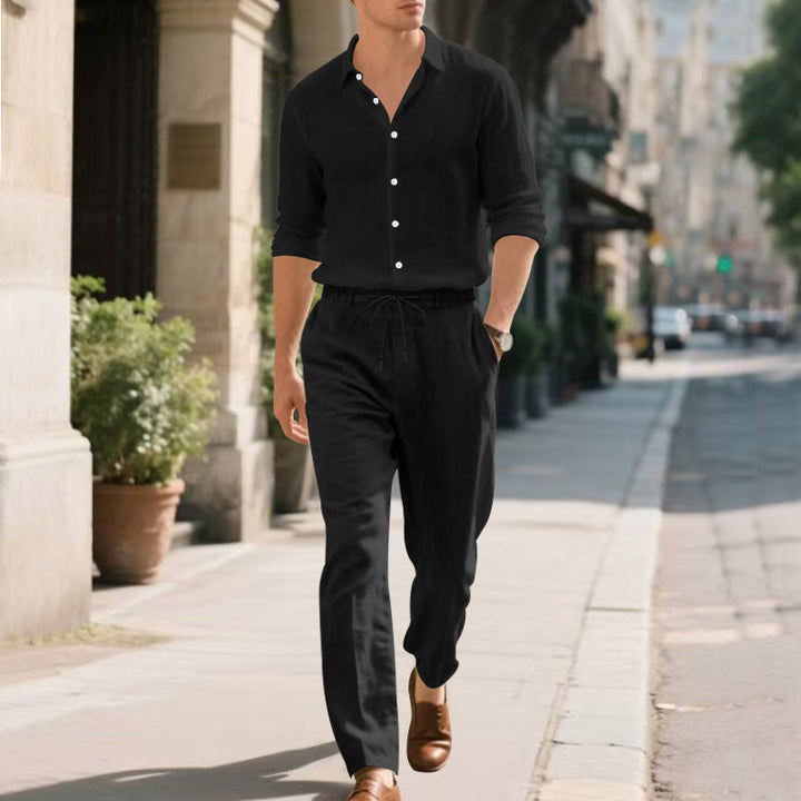 Herren lässige Leinen-Hose mit elastischem Bund und praktischem Kordelzug W&W Mode