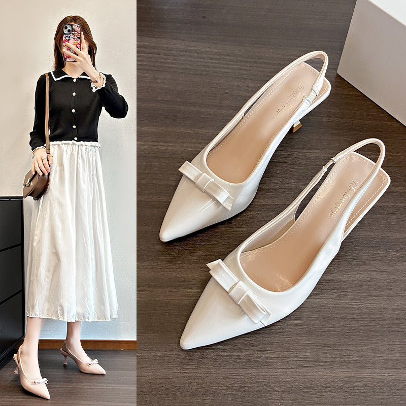 Damen Elegante Spitzenzehen Slingback Absatzschuhe mit Schleifendetail WW