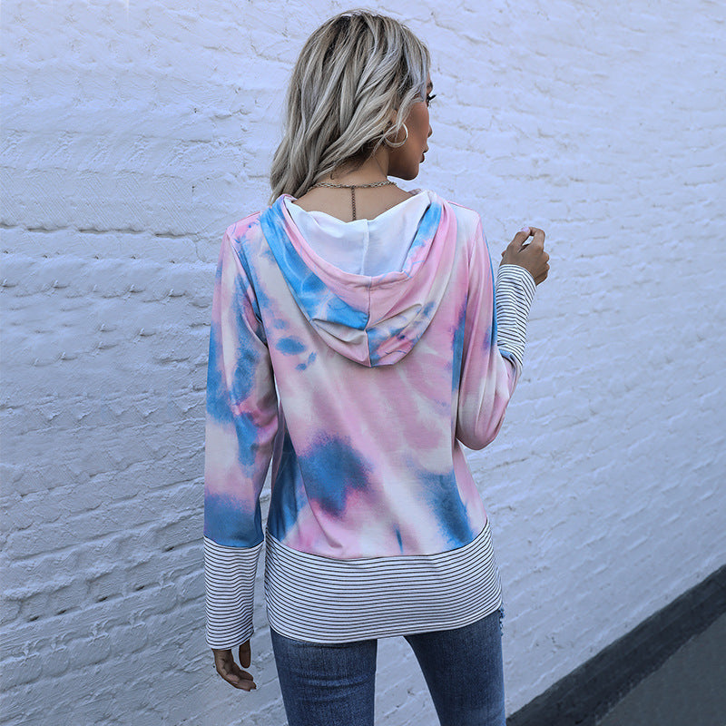 Damen Kapuzenpullover mit innovativem Farbverlauf und maritimen Streifen W&W Mode