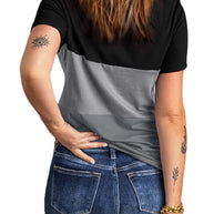 Damen lässiges T-Shirt mit farbigem Blockdesign und Rundhalsausschnitt WW