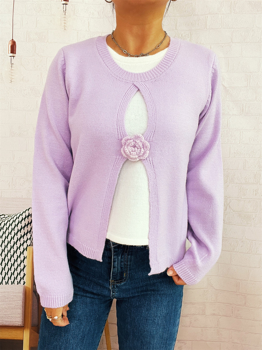 Damen Strickjacke mit verspieltem Blüten-Detail WW