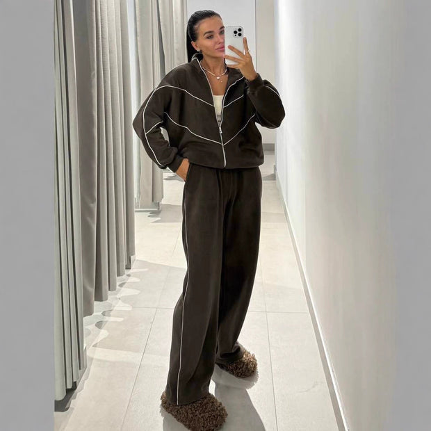 Damen sportliches Oversized-Set mit hohem Kragen und elastischen Bündchen WW