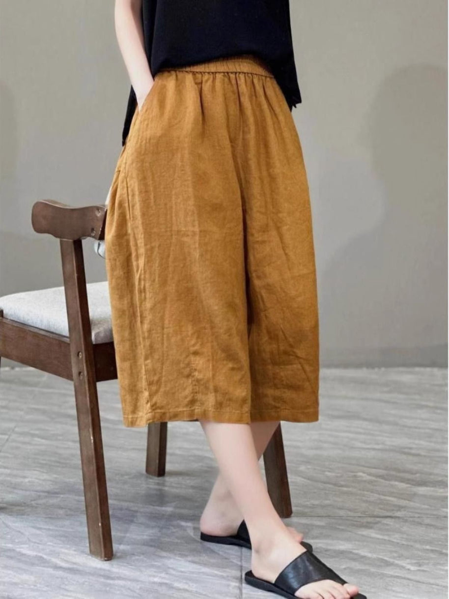 Damen Relaxed Fit Leinen Culotte Shorts WW