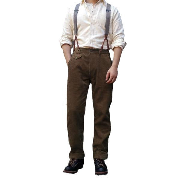 Herren Hochwertige Bundfaltenhose mit verstellbaren Hosenträgern WW