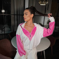 Damen sportlicher Fleece-Cropped-Hoodie mit hohem Kragen und breiten Ärmeln WW