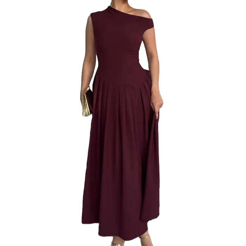 Damen Elegantes Maxi-Kleid mit asymmetrischem Ausschnitt und schwingendem Rock WW