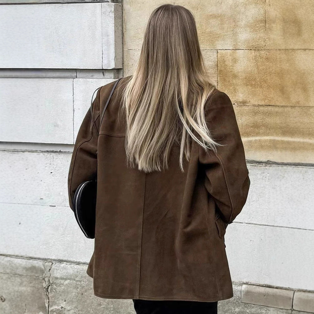 Damen elegante Wildlederjacke im modischen Oversized-Stil W&W Mode