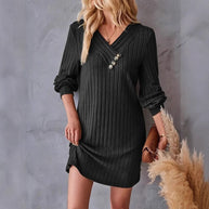 Damen Röhrenkleid mit elegantem V-Ausschnitt und dekorativen Knöpfen WW