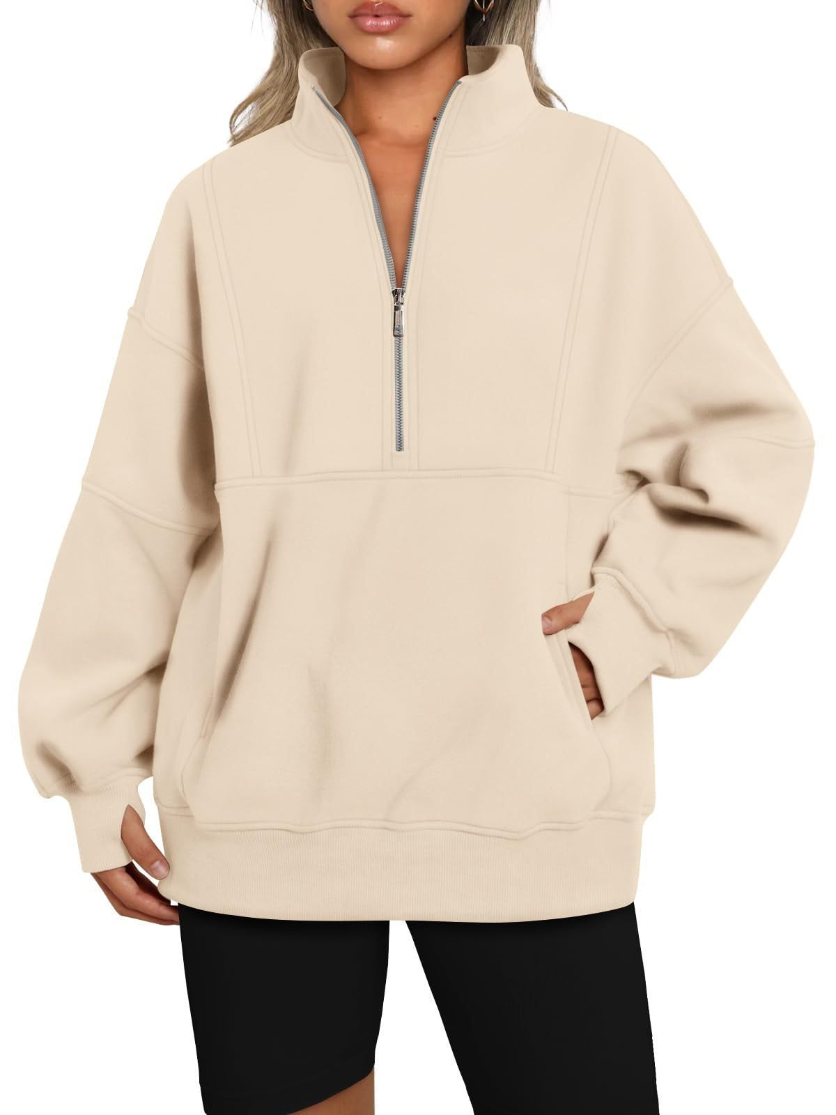 Damen Sportlicher Hoodie mit hohem Kragen und Reißverschluss WW