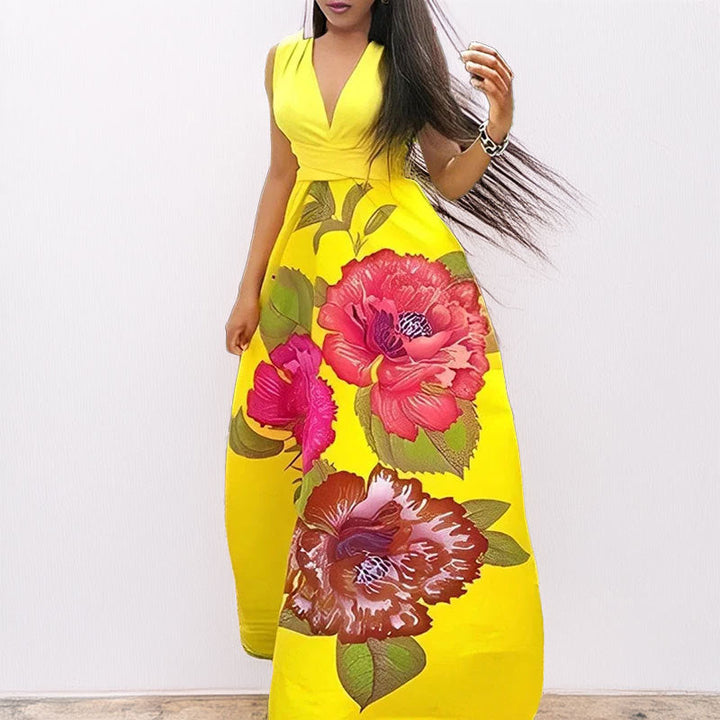 Damen Maxikleid mit elegantem V-Ausschnitt und blühendem Design W&W Mode