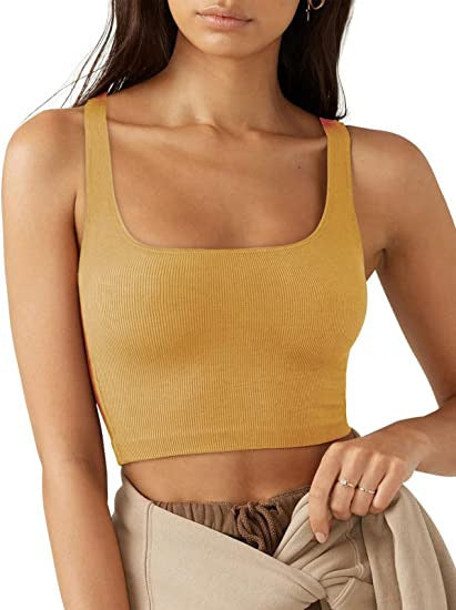 Damen Crop Top mit geripptem Stoff und breiten Trägern W&W Mode