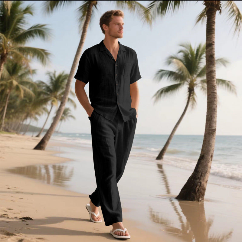 Herren locker sitzendes Leinenhemd und Hose Set WW