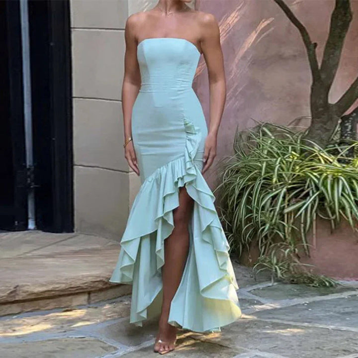 Damen Dramatisches Hochzeitskleid mit Rüschen und hohem Schlitz W&W Mode