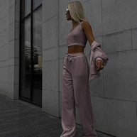 Damen sportliches Freizeit-Set mit cropped Top und weiter Hose WW