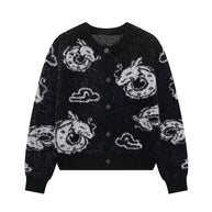 Damen Strickjacke mit einzigartigem Drachenmuster und Knopfverschluss WW