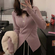 Damen Strickjacke mit asymmetrischem Schnitt und dekorativen Knöpfen WW