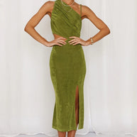 Damen Maxikleid mit elegantem Wickeldesign und sexy Schlitz WW