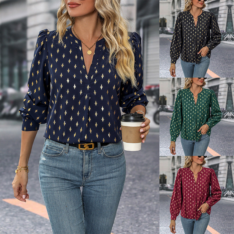 Damen Bluse mit elegantem V-Ausschnitt und feinen Rüschendetails WW