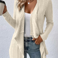 Damen Strickjacke mit asymmetrischem Saum und feinem Rippmuster WW