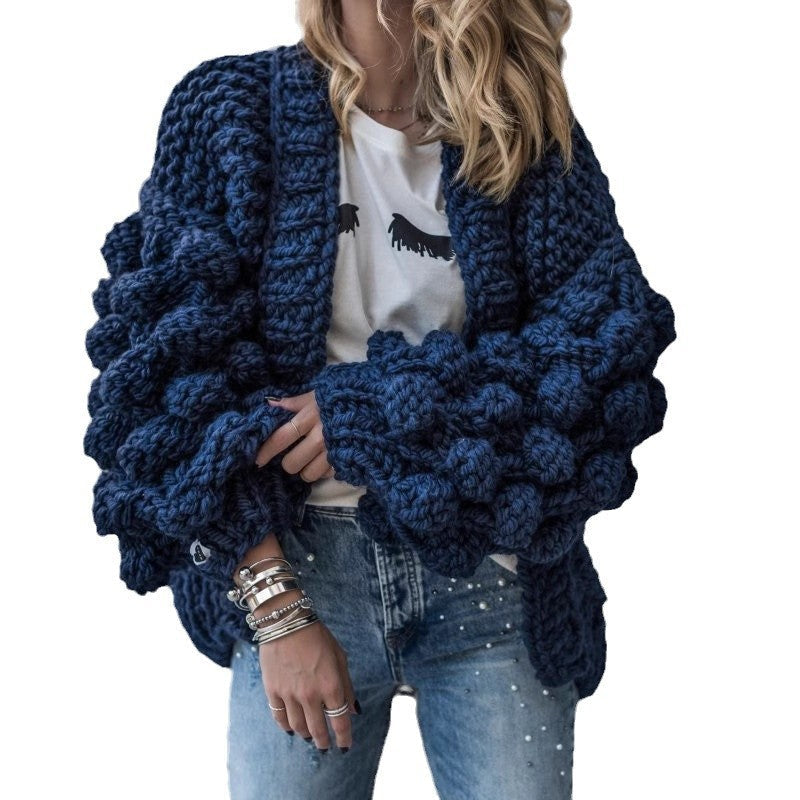 Damen Grob gestrickter Oversized Cardigan mit voluminösen Ärmeln W&W Mode