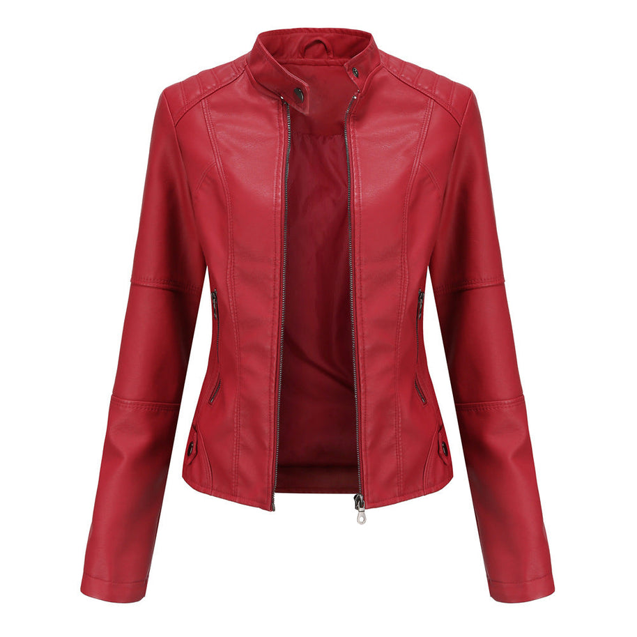 WW - Damen schlichte Kunstlederjacke für einen kantigen Look