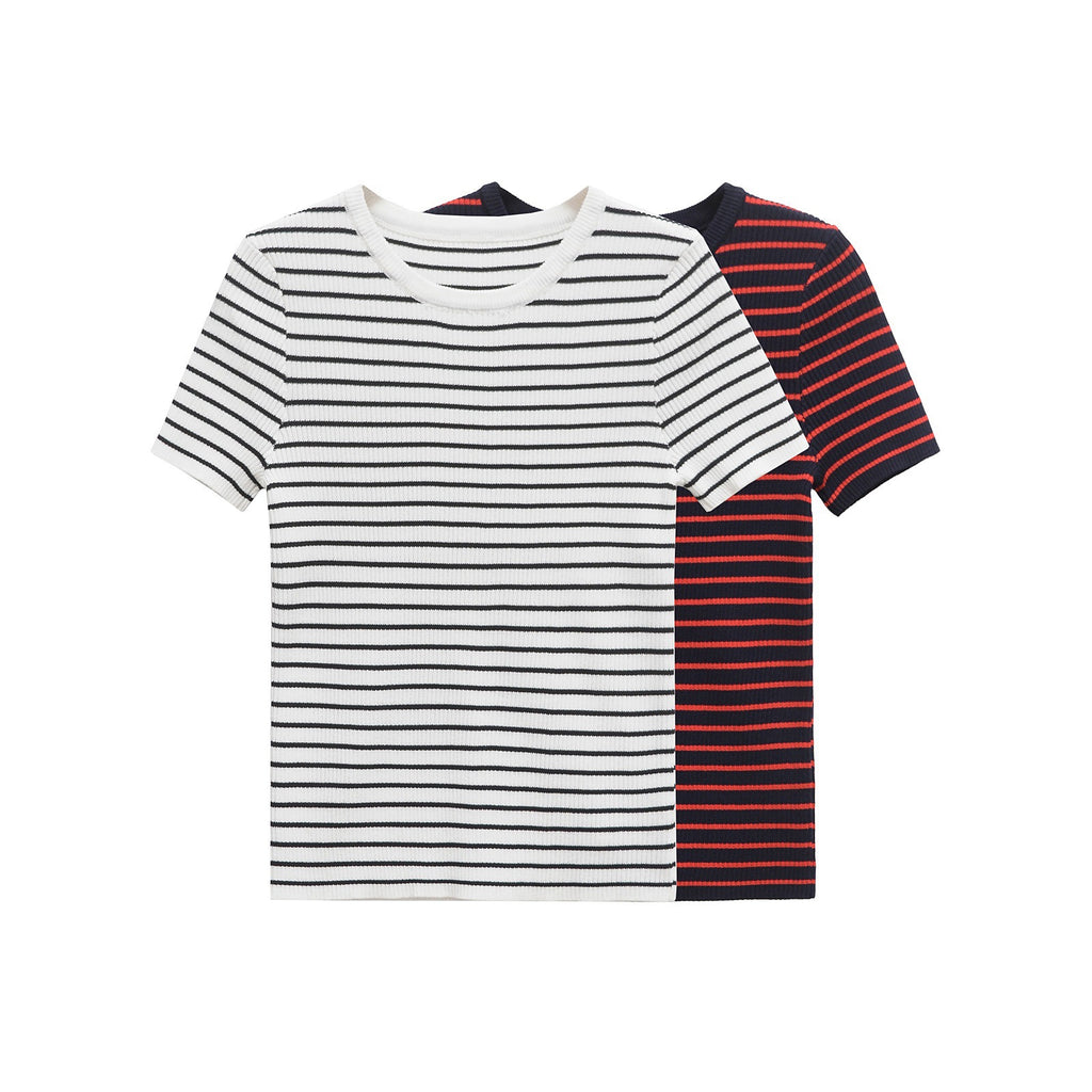 Damen gestreiftes T-Shirt aus hochwertigem Rippmaterial WW