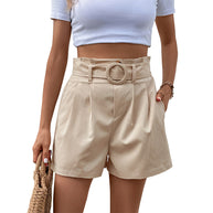 Damen Hochtaillierte Shorts mit dekorativem Gürtel und Faltenwurf WW