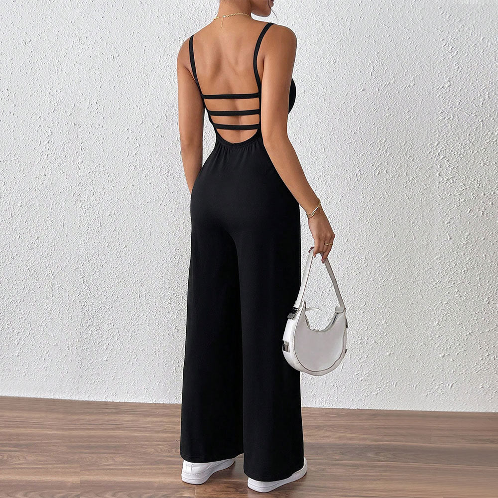 Damen legerer Jumpsuit mit schmalen Spaghetti-Trägern und fließendem Schnitt W&W