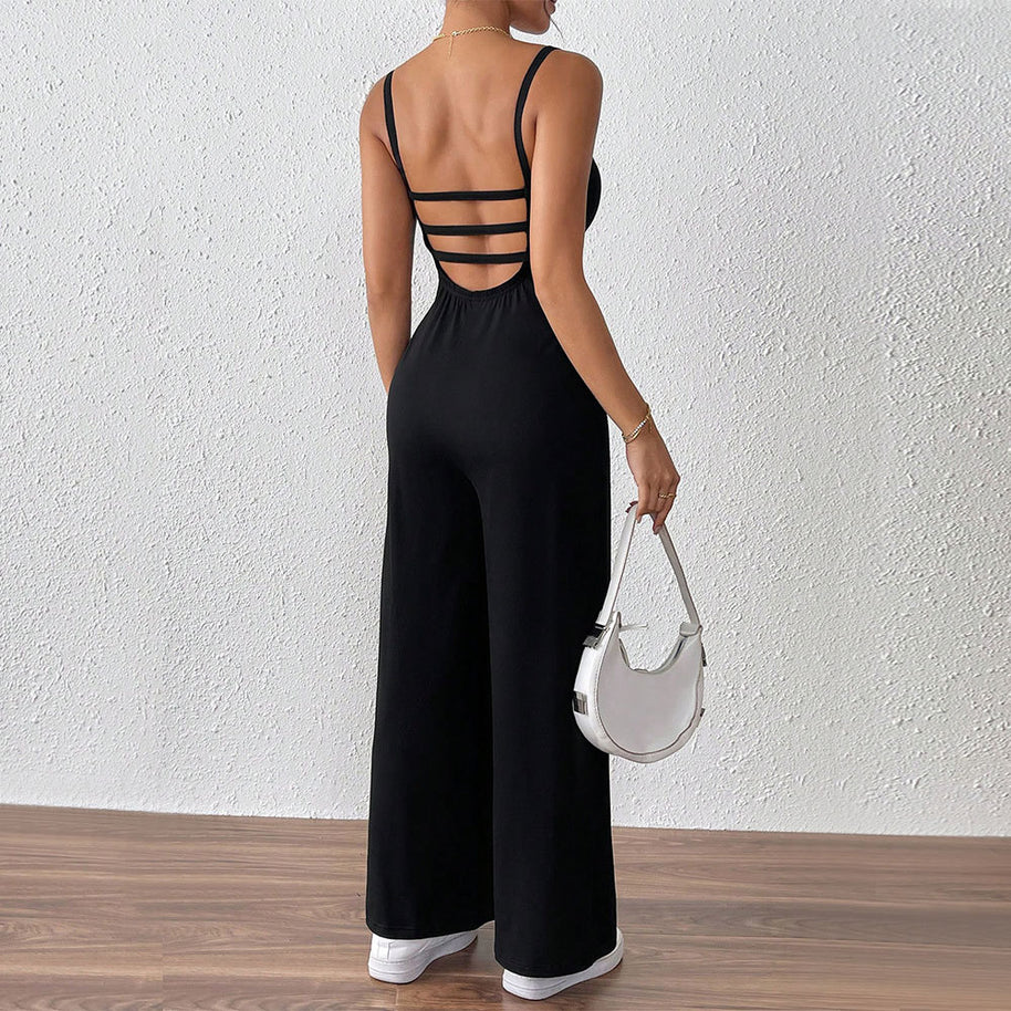 Damen legerer Jumpsuit mit schmalen Spaghetti-Trägern und fließendem Schnitt W&W