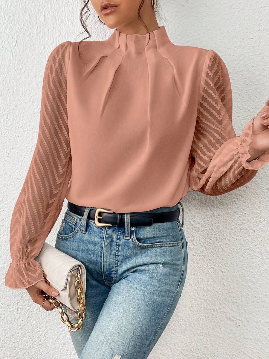 Damen Bluse mit modernen transparenter Ärmel WW