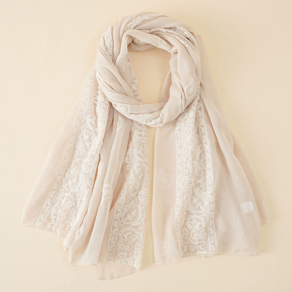 Damen eleganter Schal aus hochwertigem Chiffon mit filigraner Stickerei WW