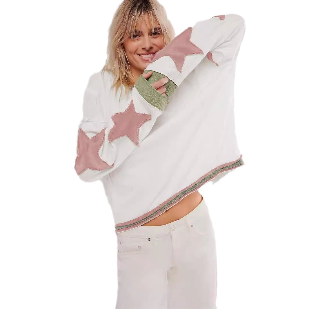 Damen lässiges Sweatshirt mit Sternen-Design und weitem Schnitt WW