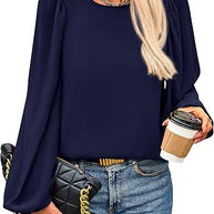 Damen Bluse mit angeschnittenen Ärmeln und eleganten Puffärmeln WW