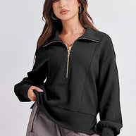 Damen sportlicher Fleece-Pullover mit Reißverschluss und lässigem Schnitt WW
