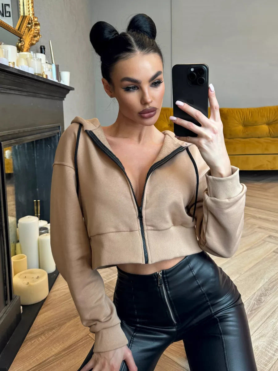 Damen Sportliche Crop-Top Jacke WW