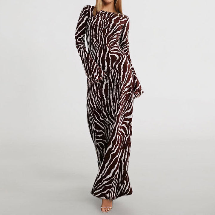Damen Maxikleid mit einem modernen Zebra-Print und asymmetrischem Schnitt W&W Mode