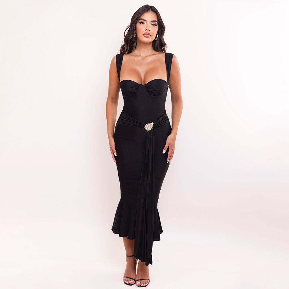 Damen Abendkleid mit elegantem Wickel-Design und strassbesetztem Detail WW