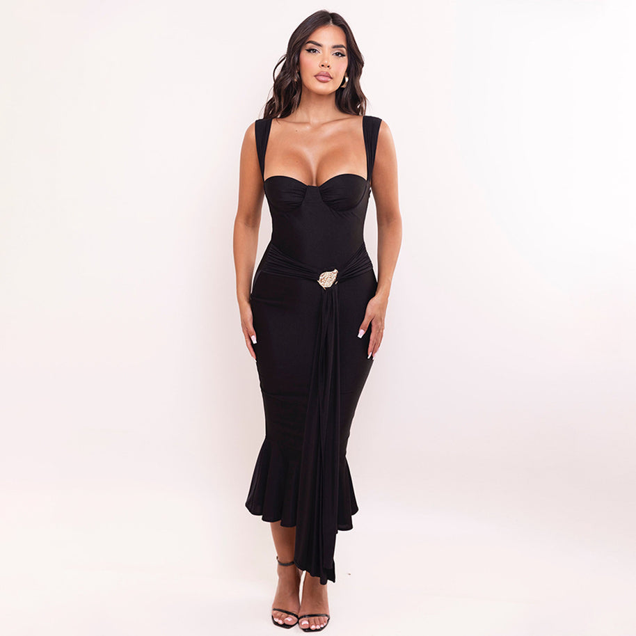 Damen Abendkleid mit elegantem Wickel-Design und strassbesetztem Detail WW