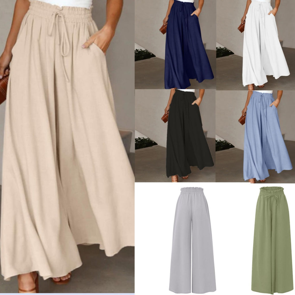 Damen Elegante und luftige weite Hose mit Gummizug und Taschen WW
