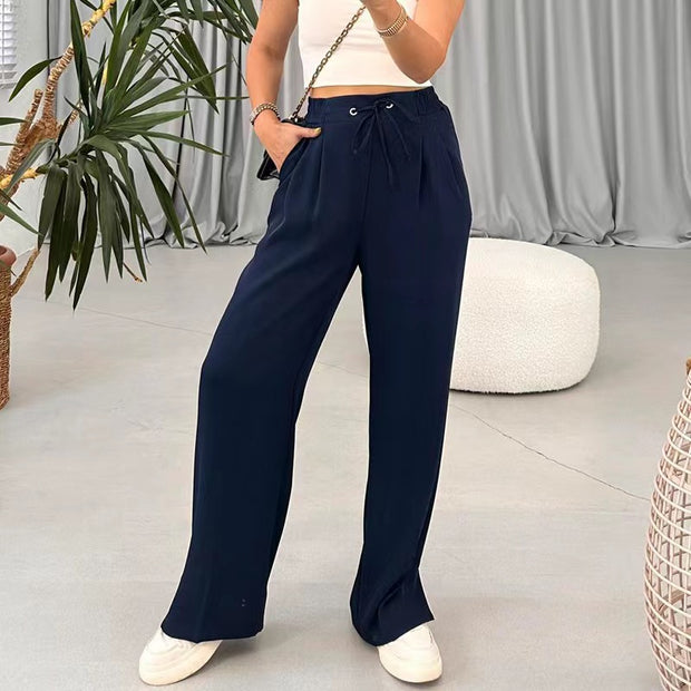 Damen Weite Freizeithose mit elastischem Bund und verstellbarem Kordelzug WW
