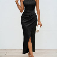 Damen Maxikleid mit hohem Schlitz und eleganter Raffung WW