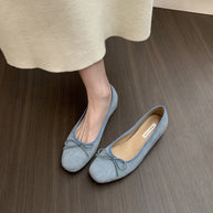 Damen Ballerinas mit zierlichem Schleifendetail und samtiger Oberflächenstruktur WW