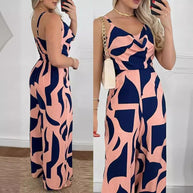 Damen Eleganter Jumpsuit mit fließendem Stoff und modischem Blumenmuster WW